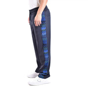 Missoni Herren-Jogginghose aus blauer Viskose, normale Passform, dunkelgrau mit lebhaftem blauen und grünen Zickzackmuster an den Seitennähten