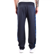 Missoni Herren-Hose aus blauem Viskosegewebe in regulärer Passform mit dunkelblauer Trainingshose und leuchtend blauen und grünen geometrischen Seitenstreifen