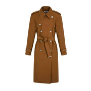 Morgan De Toi Beigefarbener Damenblazer aus Polyester-Mischgewebe mit silberfarbenen Knöpfen und passendem Gürtel im klassischen Trenchcoat-Stil