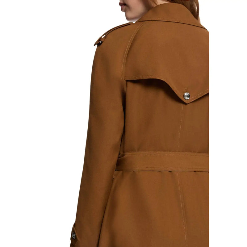 Morgan de toi Damenblazer aus beigefarbenem Polyestergemisch, strukturierter Trenchcoat in Karamellfarbe mit Taillengürtel und silbernen Knöpfen