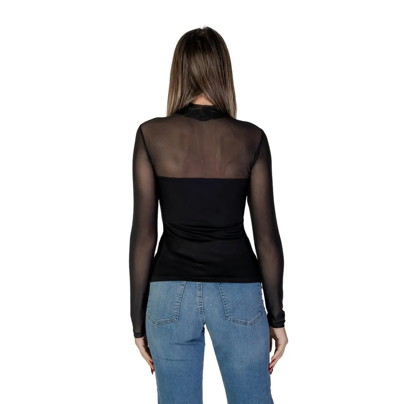 Morgan De Toi Schwarze Damenbluse aus Viskosemischung mit transparenten, langen Ärmeln, blickdichtem Oberteil und hohem Halsausschnitt