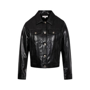 Morgan De Toi Schwarze, kurze Damenjacke aus Kunstleder mit silbernen Knöpfen und klassischem Denim-Stil, Synthetikblazer