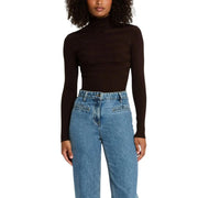 Morgan De Toi Schwarzer Damen-Rollkragenpullover aus glattem, dunkelbraunem, figurbetontem Langarm-Strickgewebe