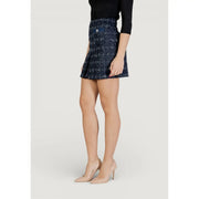 Morgan De Toi Damen-Minirock mit blauem Karomuster aus Polyester mit marineblauem Tweed-Einsatz und passendem Gürteldetail an der Taille
