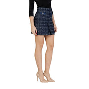 Morgan de toi Damen-Minirock aus blau kariertem Polyester mit marineblau-weißem Tweed-Stoff, plissiertem Saum und Gürteldetails
