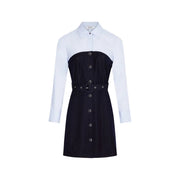 Morgan De Toi Damenkleid in Blau aus Polyestergemisch mit elegantem schwarz-weißem Zweifarbendesign und tailliertem Gürtel
