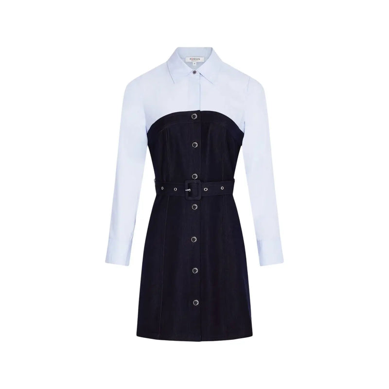 Morgan De Toi Damenkleid in Blau aus Polyestergemisch mit elegantem schwarz-weißem Zweifarbendesign und tailliertem Gürtel