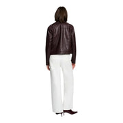 Morgan De Toi Damenblazer in Bordeaux aus Kunstleder mit elegantem, dunkelbraunem Kunstleder und klassischem Kragen