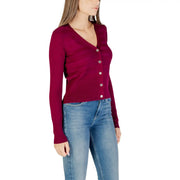 Morgan De Toi Damen-Strickjacke in Fuchsia mit langen Ärmeln und V-Ausschnitt sowie silbernen Knöpfen aus Viskosemischgewebe