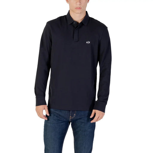 Navy long-sleeved polo shirt displayed in the product name Navy Long Sleeved Polo Shirt