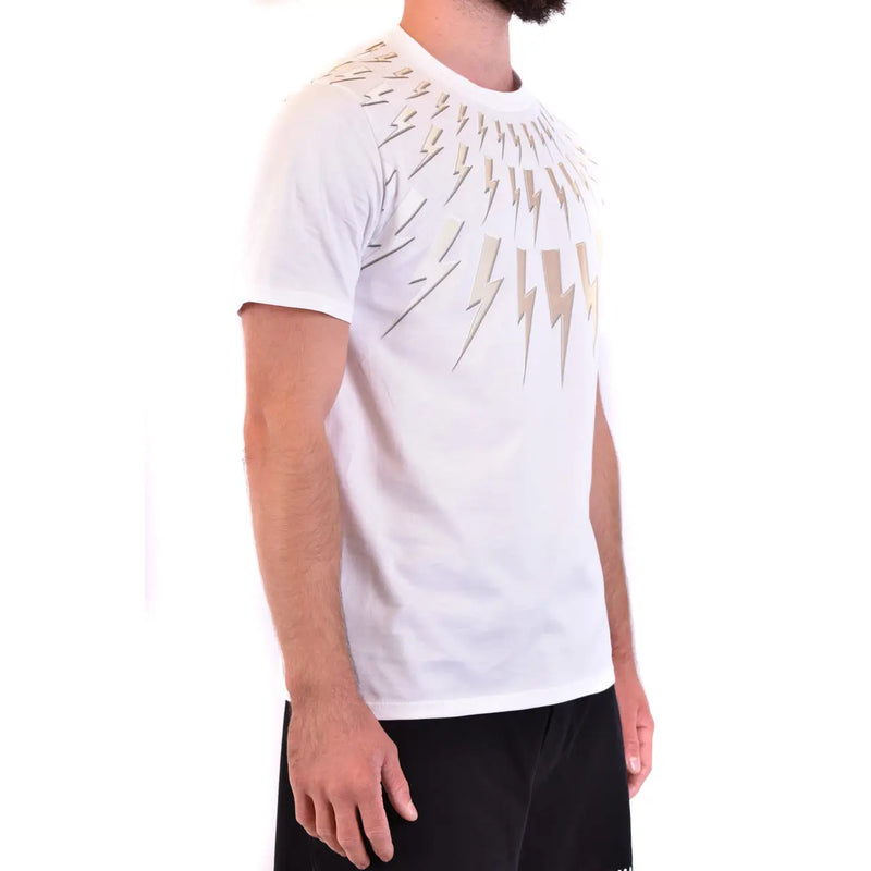 Neil Barrett Männer t-shirt Weißes Kurzarmhemd mit einem auffälligen, metallisch-goldenen Blitz auf der Brust
