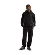 Schwarz new balance Herrenhose aus Polyester für Herbst/Winter, abgebildet mit schwarzem Kapuzenpullover mit Reißverschluss, weißem Logo und Akzenten.