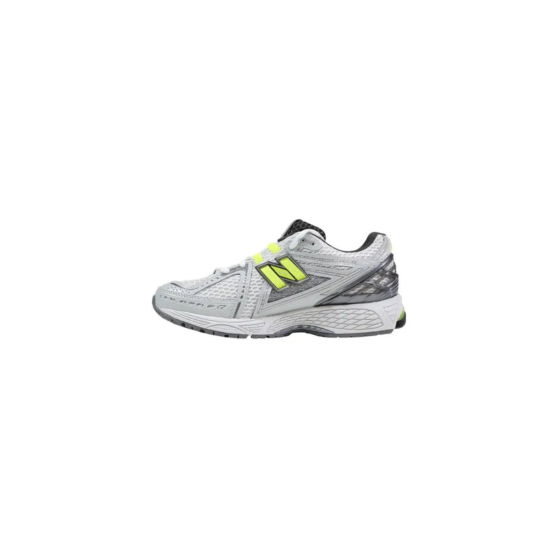 New Balance Graue Damen-Sneaker aus Synthetik mit silber- und neongrünem Mesh-Obermaterial und profilierter Gummisohle