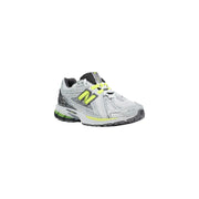 New Balance graue Damen-Sneaker aus Synthetik mit weißem und neongrünem Mesh-Obermaterial und schwarzen Akzenten, Laufschuh