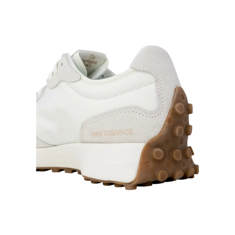 New balance Beige Damen-Sneaker mit Schnürung, Obermaterial aus weißem Wildleder und Canvas sowie hellbrauner Gummisohle