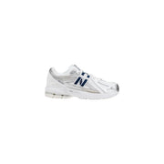 New Balance Damen-Sneaker, weiß, aus Synthetik, Schnürschuh mit silbernen Akzenten und marineblauem Logo