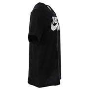 Nike black short sleeve t shirt featuring a bold white just do it logo and swoosh on the chest