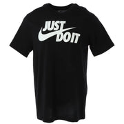 Nike black short sleeve t shirt made of cotton featuring a bold white just do it logo across the chest