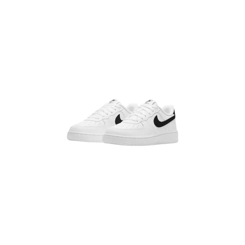 Nike Weiße Damen-Sneaker Air Force 1 Low aus Leder mit schwarzen Swooshes und perforiertem Leder-Obermaterial