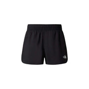 Die schwarzen Polyester-Shorts von The North Face für Damen verfügen über einen dehnbaren Gummibund und ein Logo am rechten Bein.