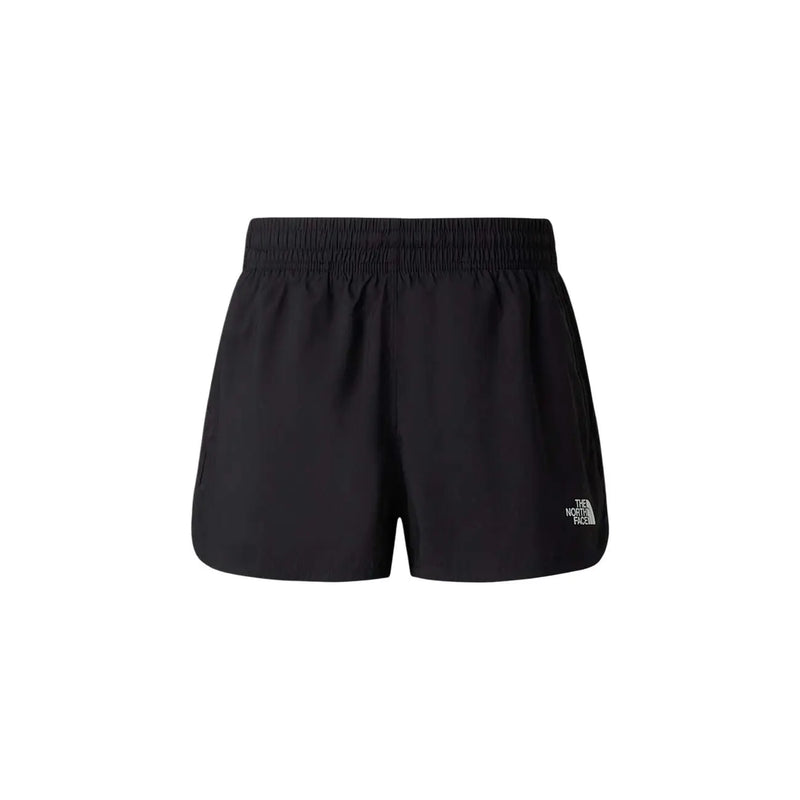 Die schwarzen Polyester-Shorts von The North Face für Damen verfügen über einen dehnbaren Gummibund und ein Logo am rechten Bein.