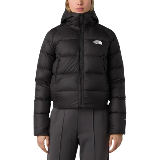 Schwarze Damen-Nylonjacke von The North Face mit Kapuze, Steppdesign und Logo auf der Brust
