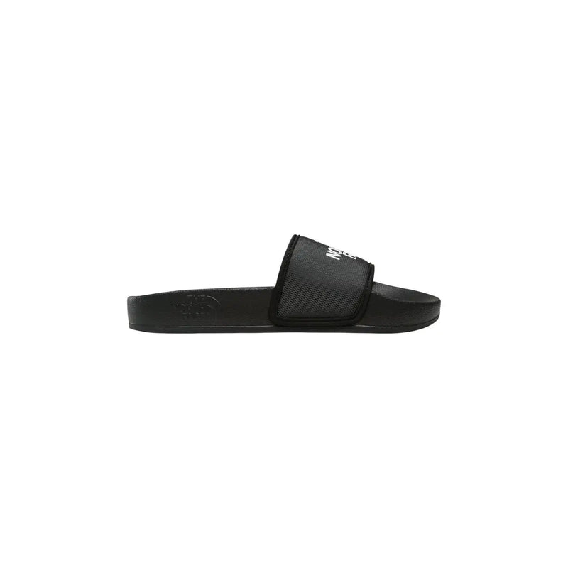 Schwarze Damen-Slipper von The North Face mit strukturiertem Riemen und weißem Logo für den Alltag.
