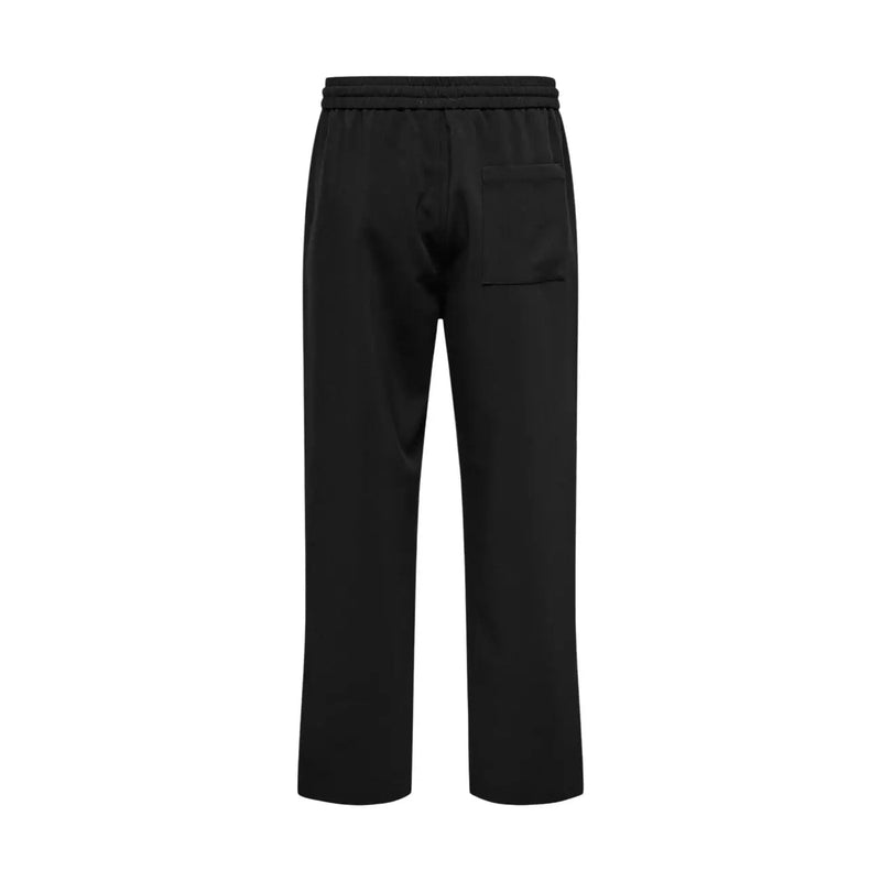 Only Schwarze Herrenhose von and sons aus Viskosemischgewebe mit weitem Bein, Kordelzugbund und einer einzelnen Vordertasche