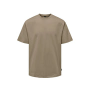 Only & Sons Herren beige Rundhals t-shirt mit kurzen Ärmeln und dezentem Seitenetikett aus weichem Material
