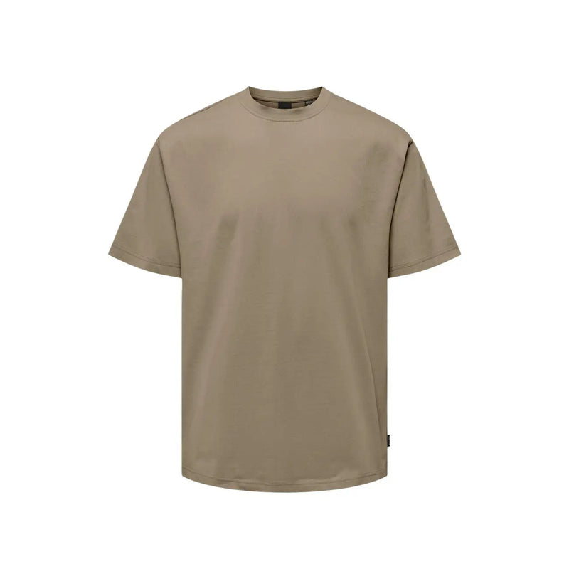 Only & Sons Herren beige Rundhals t-shirt mit kurzen Ärmeln und dezentem Seitenetikett aus weichem Material