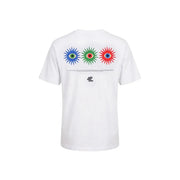 Only & sons Weißes Herren-T-Shirt aus Bio-Baumwolle mit auffälligem Aufdruck von drei stilisierten Augen in Blau, Grün und Rot, Größe M