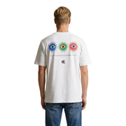Only & Sons Weißes Herren-T-Shirt aus Bio-Baumwolle mit auffälligem Drei-Augen-Motiv und Sternenmuster auf dem Rücken, Größe M