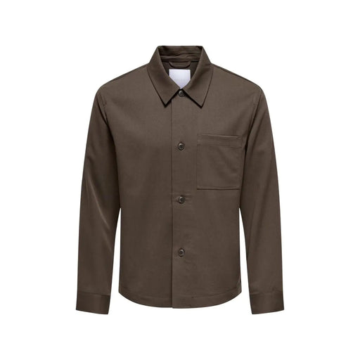 Only & Söhne Herren-Overshirt in Braun und Olivgrün mit normaler Passform, Knopfleiste, klassischem Kragen und Brusttasche