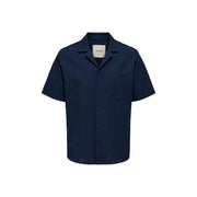 Only & Sons Herren-Resorthemd aus Baumwolle, marineblau, kurzärmelig, mit dezenter Struktur und klassischem Kragen