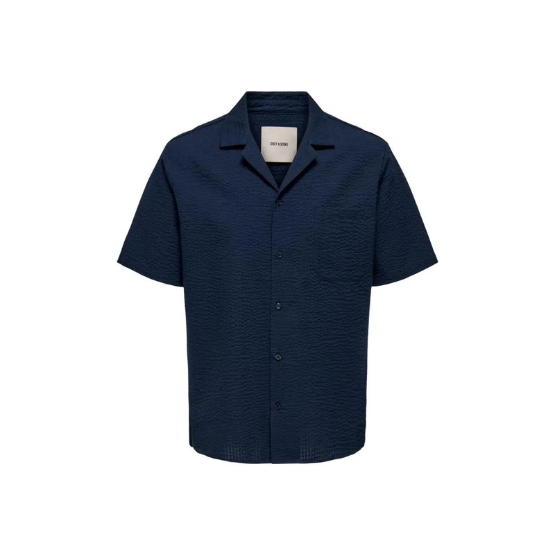 Only & Sons Herren-Resorthemd aus Baumwolle, marineblau, kurzärmelig, mit dezenter Struktur und klassischem Kragen