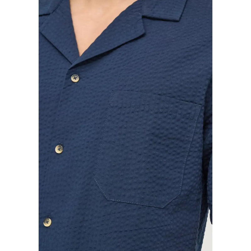Only & Sons Herren-Resorthemd aus Baumwolle in Marineblau mit strukturiertem Webmuster und Metallknöpfen