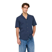 Only & Sons Herren-Resorthemd aus Baumwolle in Marineblau mit kurzen Ärmeln, dezenter Struktur und klassischem Kragen