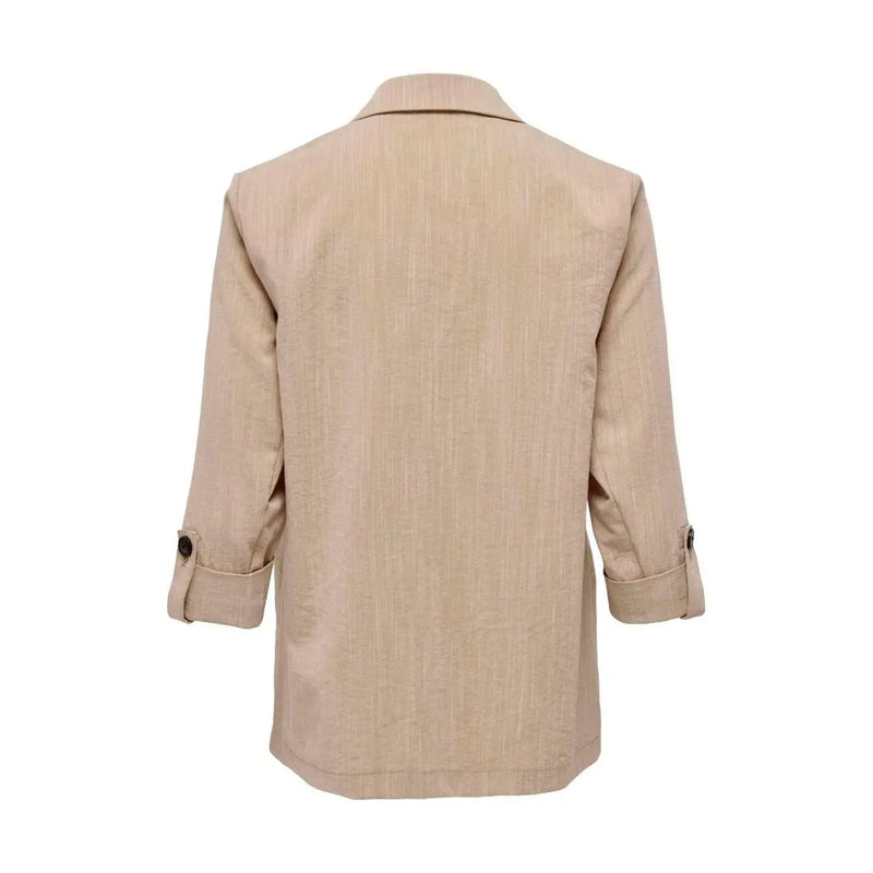 Only Beigefarbener Leinenblazer für Damen mit hochgekrempelten 3/4-Ärmeln und dezent strukturiertem Viskosemischgewebe