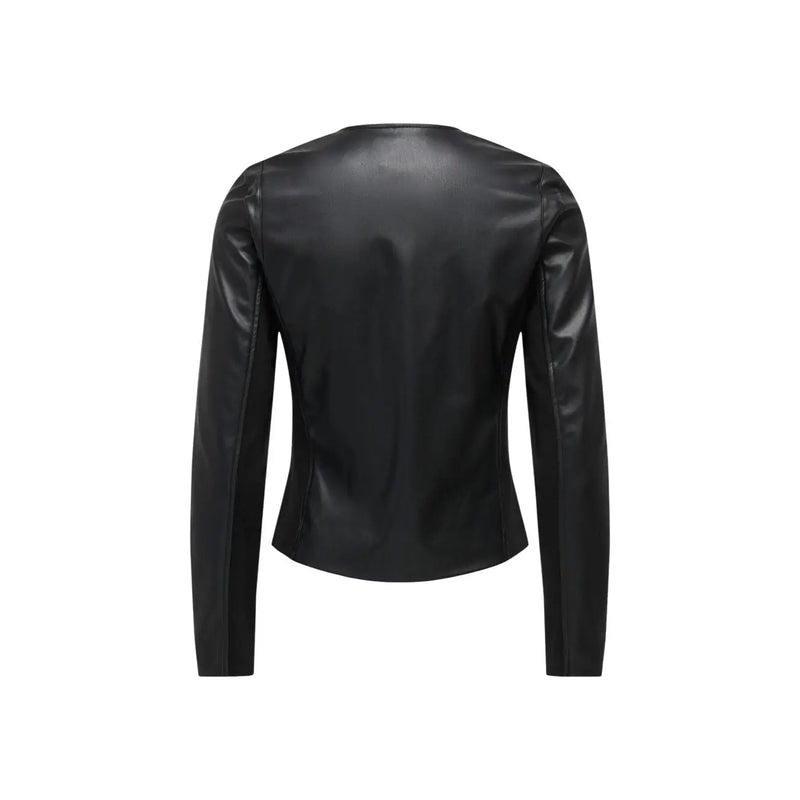 Only Schwarzer Damenblazer aus Kunstleder mit eleganter, taillierter Silhouette und dezenten Nahtdetails