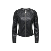 Only Schwarzer Damenblazer aus Kunstleder mit silbernen Reißverschlüssen und elegantem, tailliertem Biker-Design