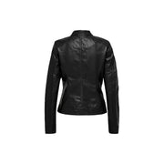 Only Schwarze Damen-Motorradjacke aus Kunstleder mit taillierter Passform und dezenten Ziernähten aus Polyurethan-Viskose-Material