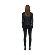 Schwarze Leder-Motorradjacke mit elegantem, figurbetontem Design und dezenten Ziernähten. only schwarzer Damenblazer aus Kunstleder, Polyurethan-Viskose