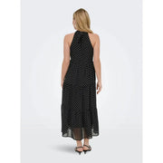 Only Schwarzes, ärmelloses Maxikleid mit Polka-Dots und Neckholder aus Polyester mit transparentem, mehrlagigem Saum.