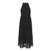 Only Schwarzes, gepunktetes Maxikleid mit Neckholder und Stufenrock aus Polyester für Damen