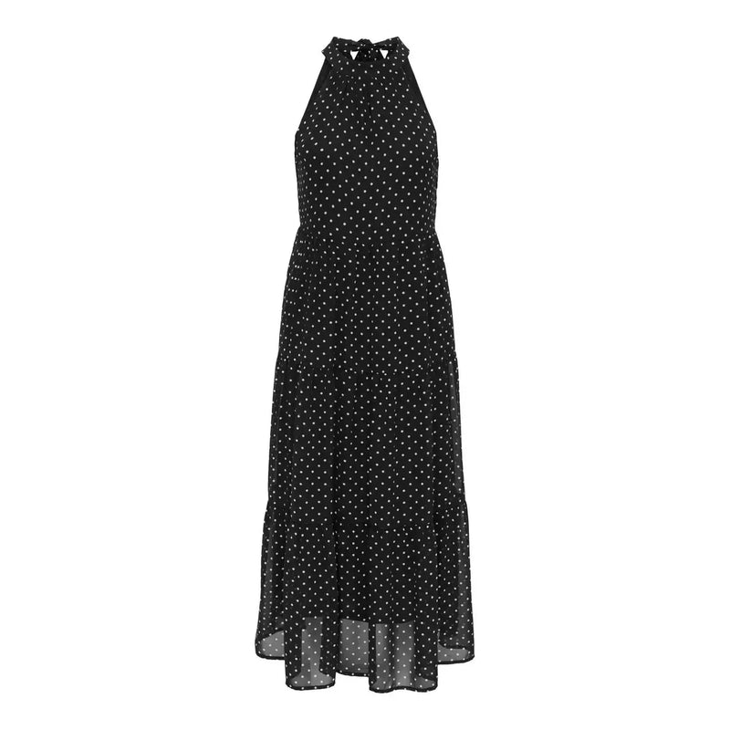 Only Schwarzes, gepunktetes Maxikleid mit Neckholder und Stufenrock aus Polyester für Damen