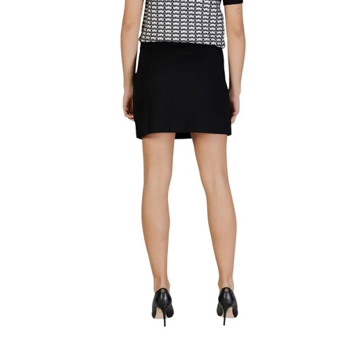 Only women black polyester high-waisted mini skirt with a smooth tailored fit and zip closure