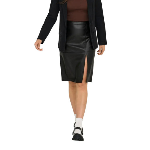Black faux leather pencil skirt with front slit Only Women zip skirt