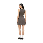 Only Schwarzes, ärmelloses, tailliertes Minikleid für Damen aus Polyester mit klassischem schwarz-weißem Hahnentrittmuster und ausgestelltem Rock