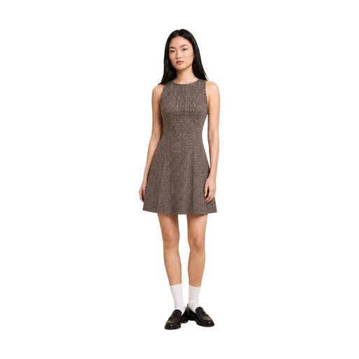 Only Schwarzes, ärmelloses, tailliertes Minikleid für Damen aus braun-schwarzem Hahnentritt-Polyestergewebe in Größe S