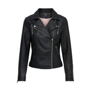 Only Schwarzer Damen-Blazer mit Reißverschluss, Bikerjacke aus Polyester-Polyurethan, mit silbernen Reißverschlüssen und Ziernähten
